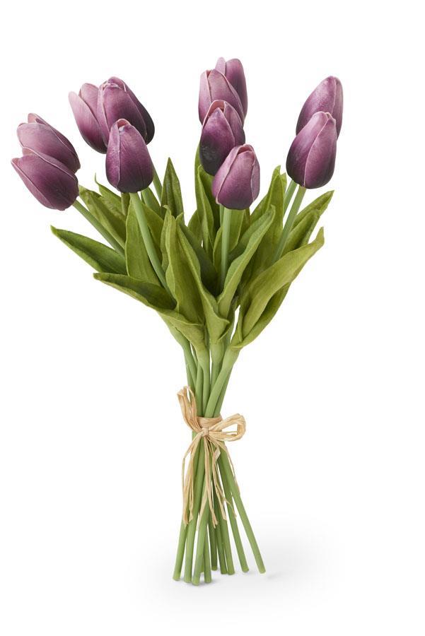 11399B-PU 13.5 Inch Purple Real Touch Mini Tulip Bundle (12 Stems)