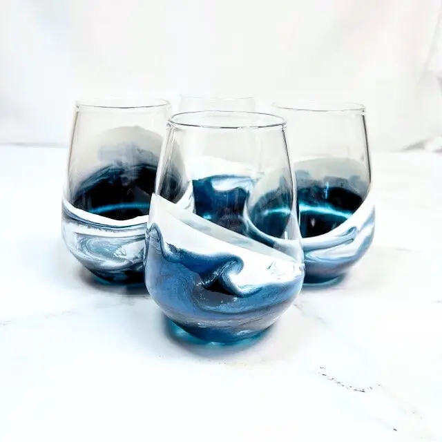 GLS-WIN-4-NWM Resin Coated Entertaining Glasses (Set of 4) Navy White Metallic