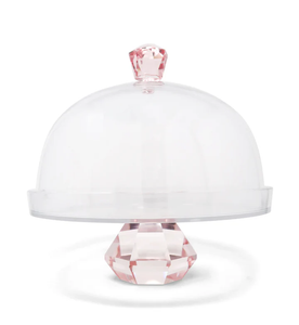 VCP5083 Glass Cake Dome with Pink Diamond Base and Handle