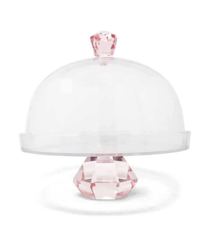 VCP5083 Glass Cake Dome with Pink Diamond Base and Handle