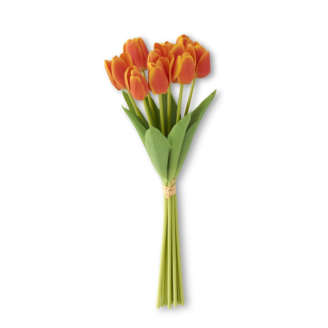 19 Inch Orange Silk w/Real Touch Tulip Bundle (8 Stems)