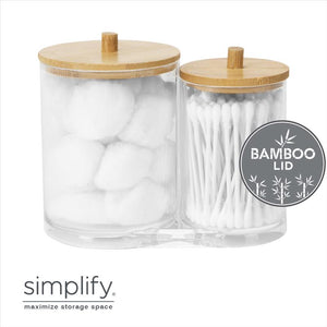 2-IN-1 CLEAR Q TIP AND COTTON HOLDER W. BAMBOO LID AND ROUND KNOB