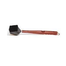 ROSEWOOD COLLECTION 3-IN-1 GRILL BRUSH WITH BRISTLES, SCRUB PAD AND SCRAPER