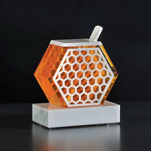 Load image into Gallery viewer, HD-WHT Honeycomb Honey Dish- White Marble Lucite
