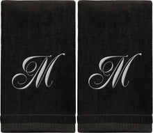 Load image into Gallery viewer, Black Monogrammed Towel - White Embroidered - Initial M
