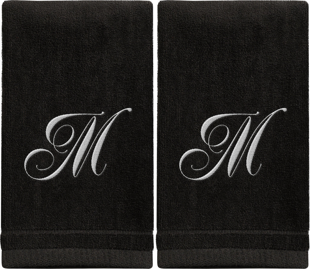 Black Monogrammed Towel - White Embroidered - Initial M