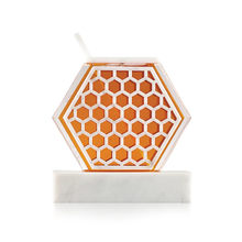 Load image into Gallery viewer, HD-WHT Honeycomb Honey Dish- White Marble Lucite
