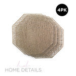 4Pk Octagonal Metallic Web Pattern Die Cut Placemats - D15"