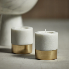 Load image into Gallery viewer, IN-7371 Bodega Marble and Brass Tealight Holder - White &amp; Gold Set Of 2
