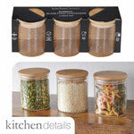 15257 3PC Glass Food Container with Bamboo Lids 4x3x3 each