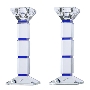 J-CSCH-25-BL Set of 2 Crystal Candlesticks Blue Square