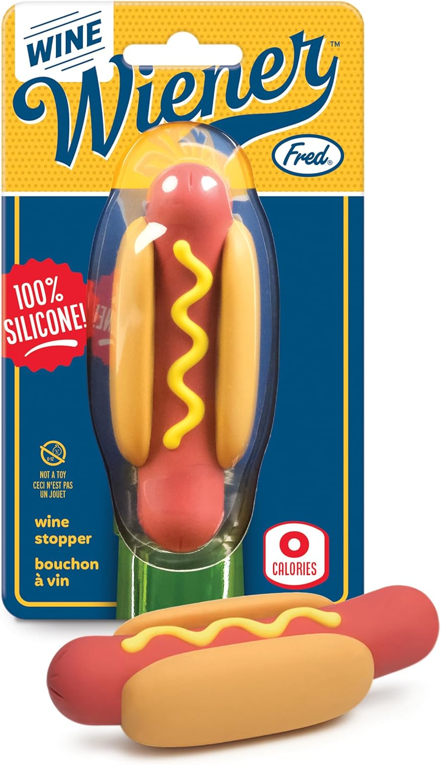 Fred WINE WIENER- Hot Dog Wine Bottle Stopper, Resuable Silicone Sealer