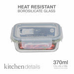 370ml Vented Rectangle pp lid High Borosilicate glass food container (FDA) - 370 ML