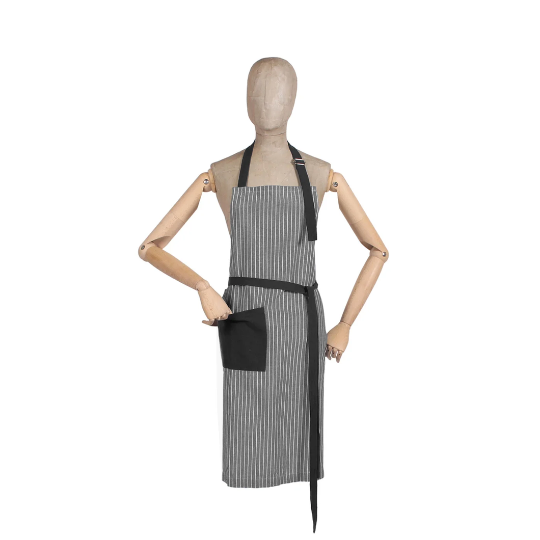 Chambray Stripe Ajustable Apron Black