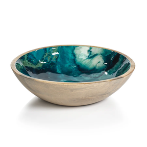 IN-6870 Seychelles Mango Wood Bowl - Paint Splash Blue