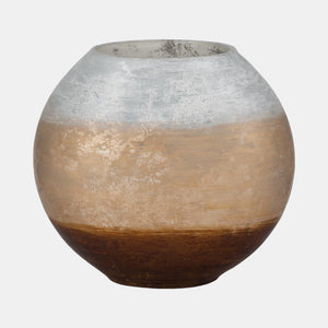 20873-01 10" Gold Ombre Round Vase, White/gold