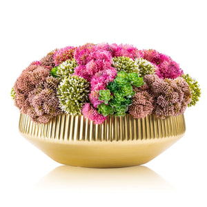 VAF-CF-G-SP Vase Flower - Gold Bowl - Pink Flowers