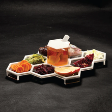 Load image into Gallery viewer, HCST-WHT Honeycomb Tabletop Simanim Tray- White Marble Lucite
