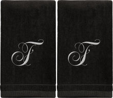 Load image into Gallery viewer, Black Monogrammed Towel - White Embroidered - Initial F
