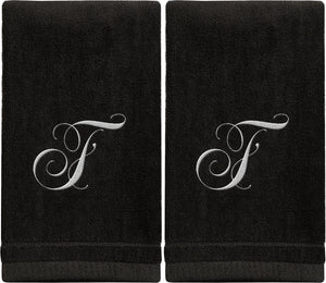 Black Monogrammed Towel - White Embroidered - Initial F