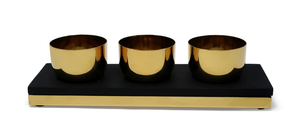 VRD4209 Gold 3 Bowl Relish Dish with Black Tray