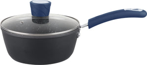 MR-16-B "Millvado - Rainbow Blue, Non Stick Sauce Pan/W Glass Lid, Soft Grip Handle 1.25 Qt