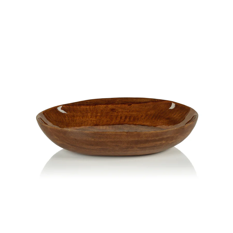 IN-7223 Gabonese Oval Mango Wood Bowl - Walnut Enamel - Small