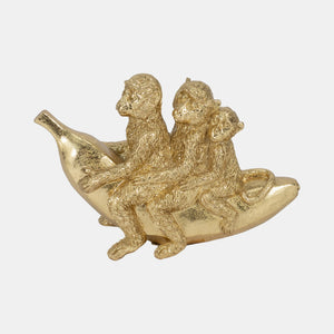 20449 8" Three Monkeys On Banana, Gold