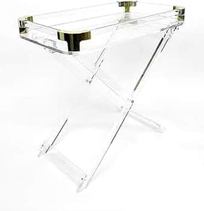 977301 Acrylic Foldable Tray Side Table with Gold Edges