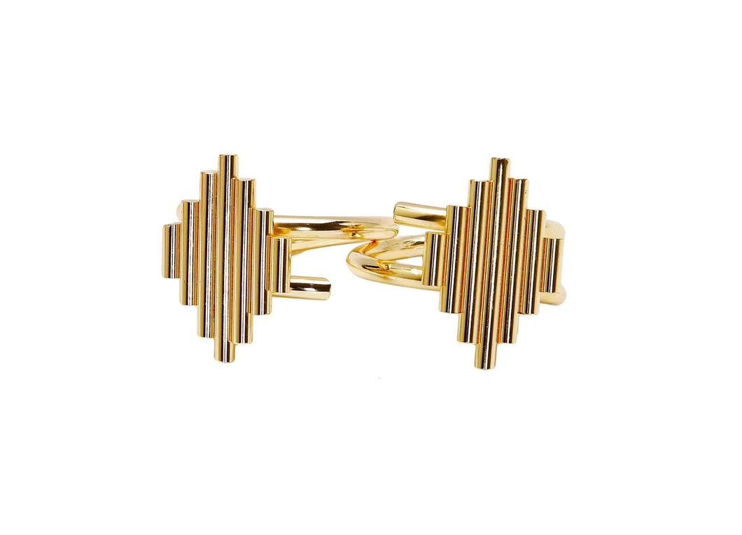 NR3031 Set of 2 Gold Napkin Rings Symmetrical Design