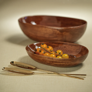 IN-7223 Gabonese Oval Mango Wood Bowl - Walnut Enamel - Small