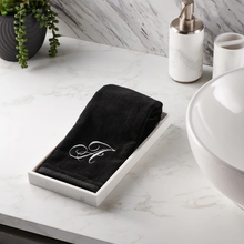 Load image into Gallery viewer, Black Monogrammed Towel - White Embroidered - Initial D
