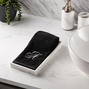 Black Monogrammed Towel - White Embroidered - Initial D