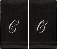 Load image into Gallery viewer, Black Monogrammed Towel - White Embroidered - Initial C
