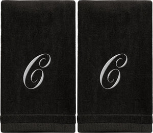 Black Monogrammed Towel - White Embroidered - Initial C