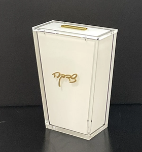 60540 Acrylic Tzedakah Box White with gold Rim