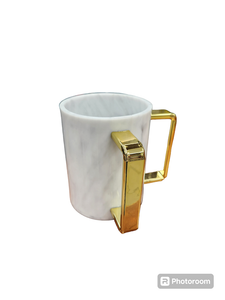 PT-WMWCWGH-01 White Round Marble Wash Cup Gold