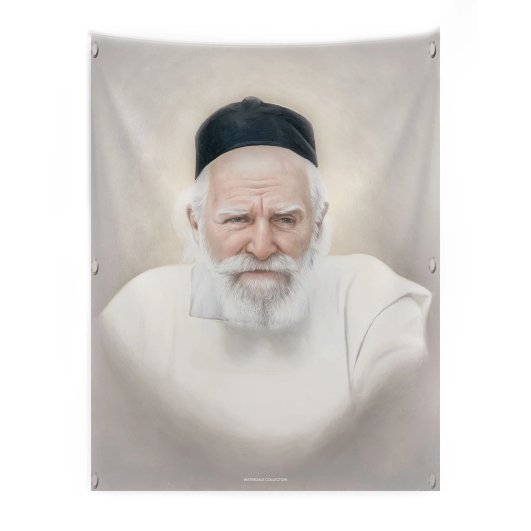 26 VP-RMF-L-18X24 Vinyl Print Sukkah Decoration - Light Painted R' Moshe Feinstein - 18x24