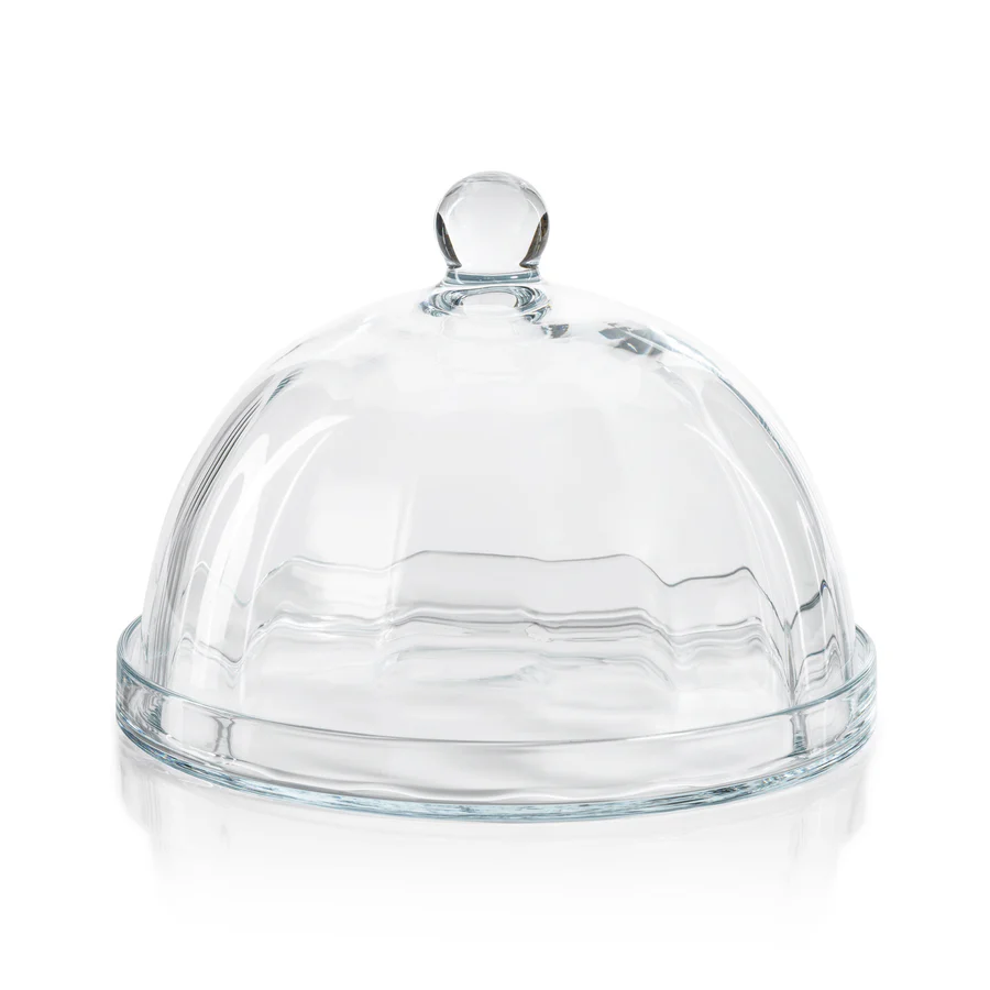 POL-1187 Loulou Optic Pastry Glass Plate with Cloche - Large