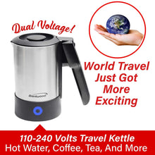 Load image into Gallery viewer, Brentwood 1000-Watt 20-Oz. Dual-Voltage Electric Travel Kettle, Automatic Shutoff (KT-1506S) - Stainless Steel
