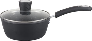 Millvado - Rainbow, Non Stick Saucepan with Glass Lid, Soft Grip Handle, Black, 1.25 Qt