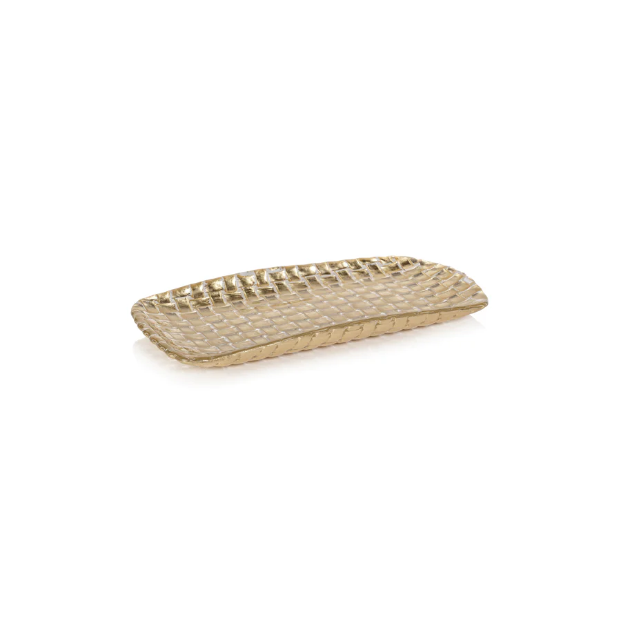 TK-220 Braided Rectangular Glass Tray - Gold - 12.75 in