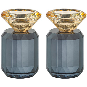 UK42837 Crystal Candlesticks 10 cm- Black & Gold Color