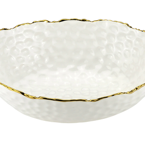 1629-WG Hammererd Round Serving Bowl  With Gold Trim