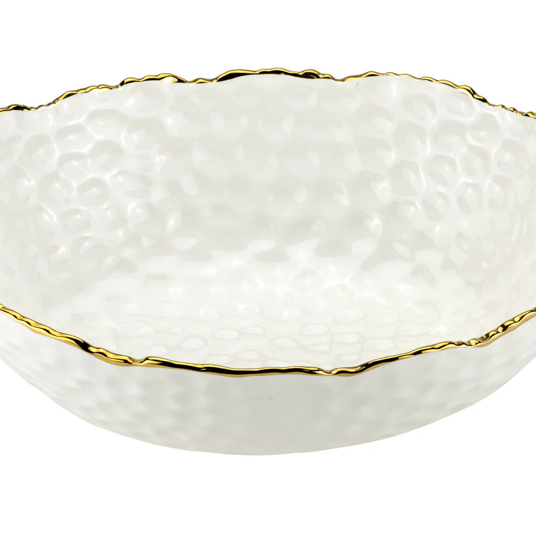 1629-WG Hammererd Round Serving Bowl  With Gold Trim