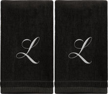 Load image into Gallery viewer, Black Monogrammed Towel - White Embroidered - Initial L
