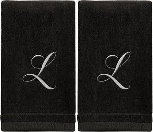 Black Monogrammed Towel - White Embroidered - Initial L