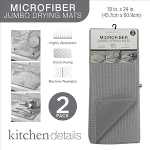 2PK JUMBO 18X24" MICROFIBER DRYING MAT- GREY