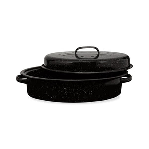 Millvado - Granite Large Oval Roaster With Lid, 18" X 12.6 X 7"H 18LB -