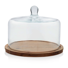 Load image into Gallery viewer, 666478 Acaciawood Flat Wood Cake Stand with Glass Dome
